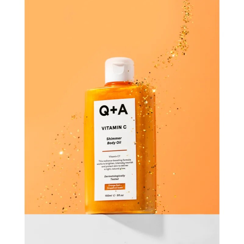Q+A Vitamin C třpytivý olej na tělo vůně Orange Zest + Grapefruit 150 ml