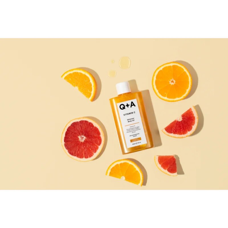 Q+A Vitamin C třpytivý olej na tělo vůně Orange Zest + Grapefruit 150 ml