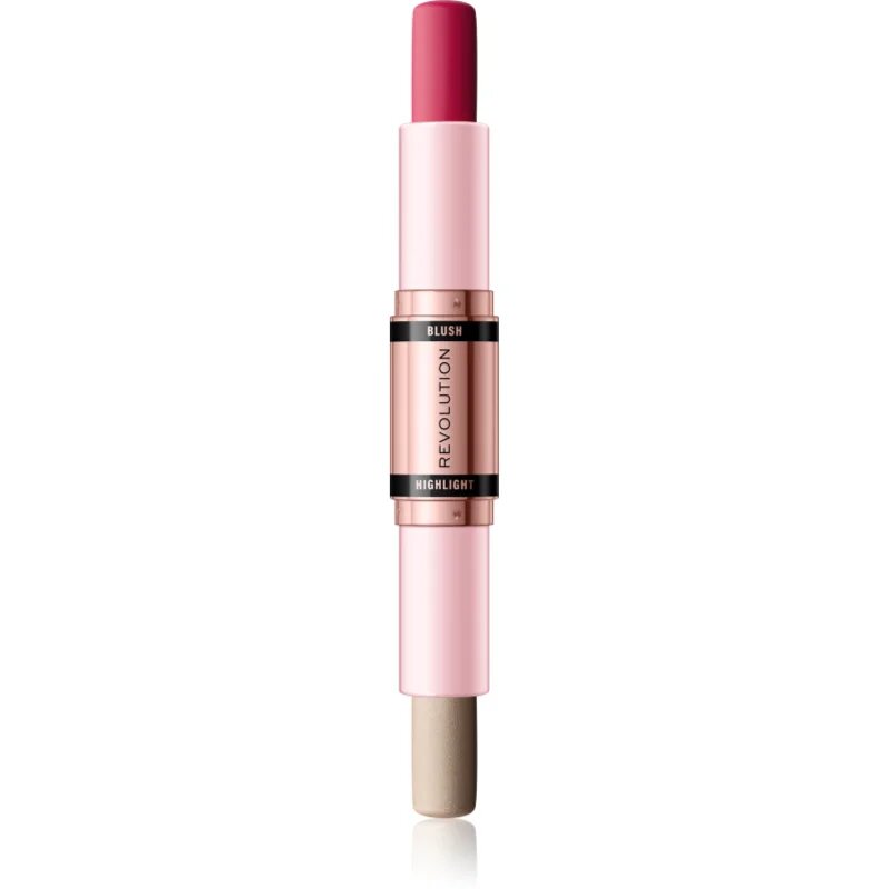 Revolution Blush & Highlight krémová tvářenka a rozjasňovač v tyčince odstín Mauve Glow 2x4.3 g