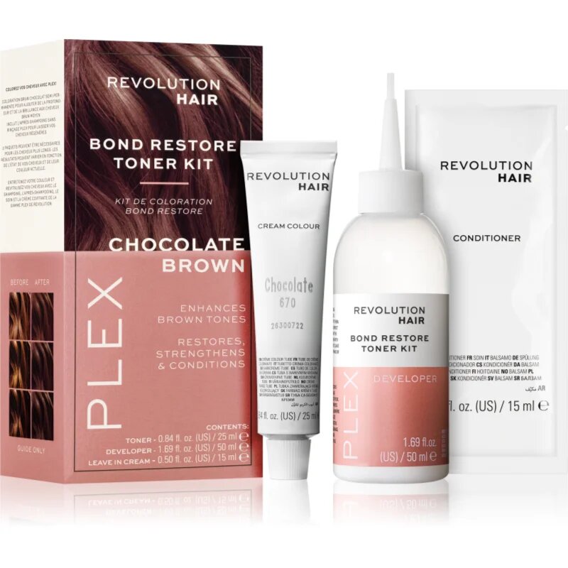 Revolution Haircare Plex Bond Restore Kit sada pro zvýraznění barvy vlasů odstín Chocolate Brown 1 ks