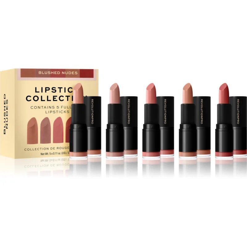 Revolution PRO Lipstick Collection saténová rtěnka dárková sada odstín Blushed Nudes 5x32 g
