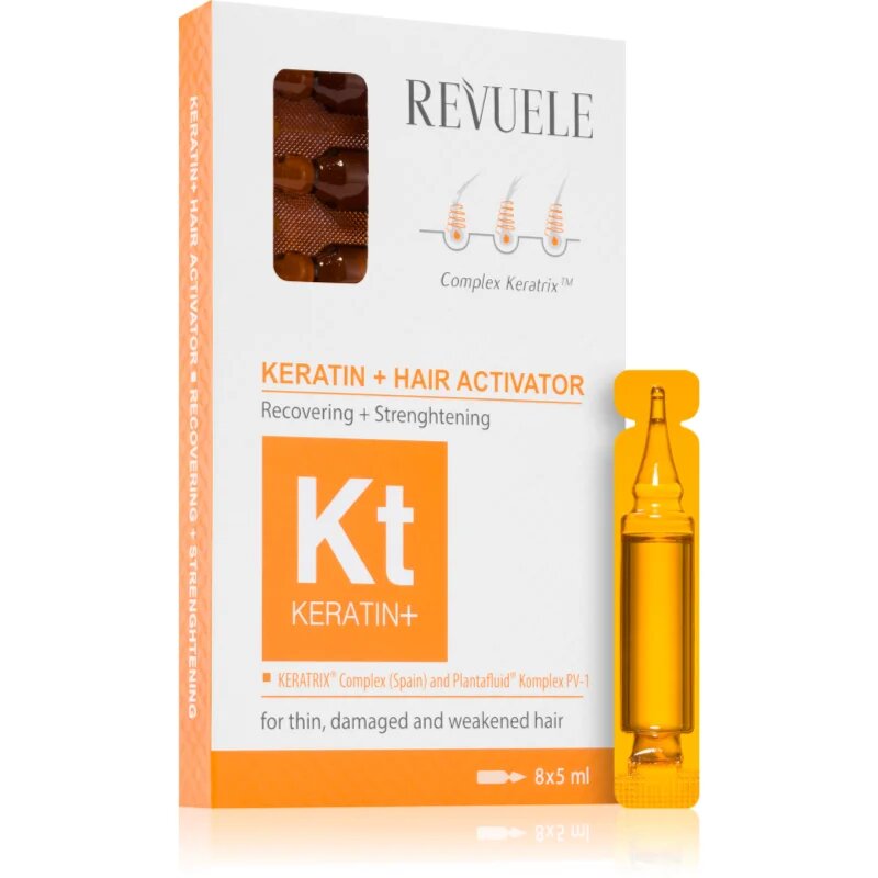 Revuele Ampoules Keratin + Hair Activator ampule pro slabé namáhané vlasy 8x5 ml