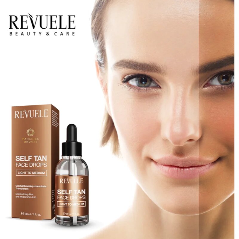 Revuele Paradise Bronze Self Tan Face Drops samoopalovací kapky na obličej odstín Light To Medium 30 ml