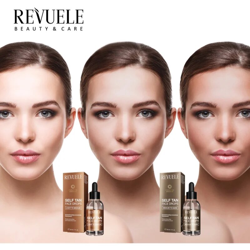 Revuele Paradise Bronze Self Tan Face Drops samoopalovací kapky na obličej odstín Light To Medium 30 ml