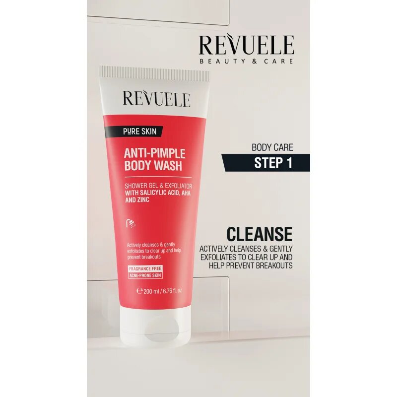 Revuele Pure Skin Anti-Pimple exfoliační sprchový gel proti akné 200 ml