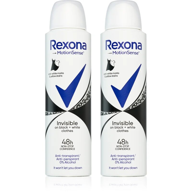 Rexona Invisible Black and White antiperspirant ve spreji proti bílým a žlutým skvrnám
