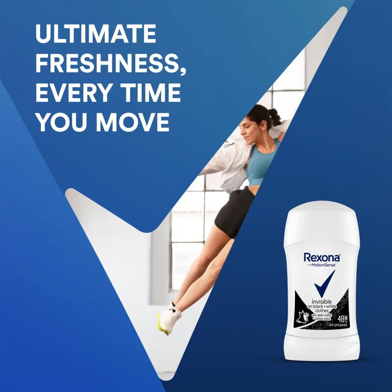Rexona Invisible Black and White tuhý antiperspirant proti bílým a žlutým skvrnám 50 ml
