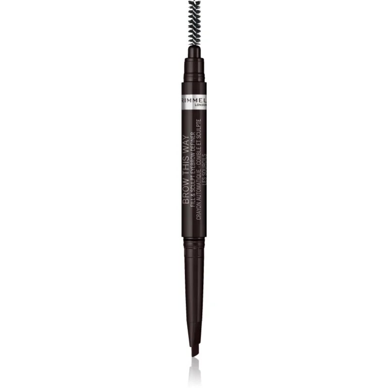 Rimmel Brow This Way tužka na obočí s kartáčkem 2 v 1 odstín 004 Soft Black 025 g
