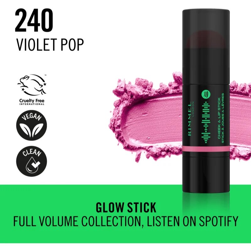 Rimmel Full Volume Cheek & Lip Stick tvářenka v tyčince odstín 240 Violet Pop 6 g
