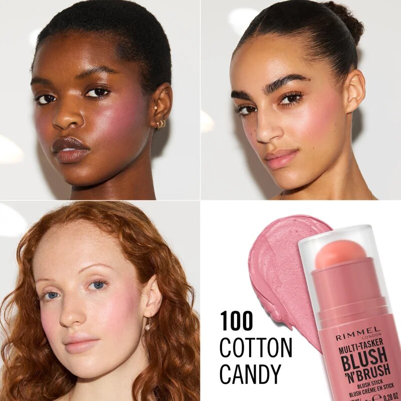 Rimmel Multi-Tasker Blush'N'brush tvářenka v tyčince se štětcem odstín 100 Cotton Candy 8 g