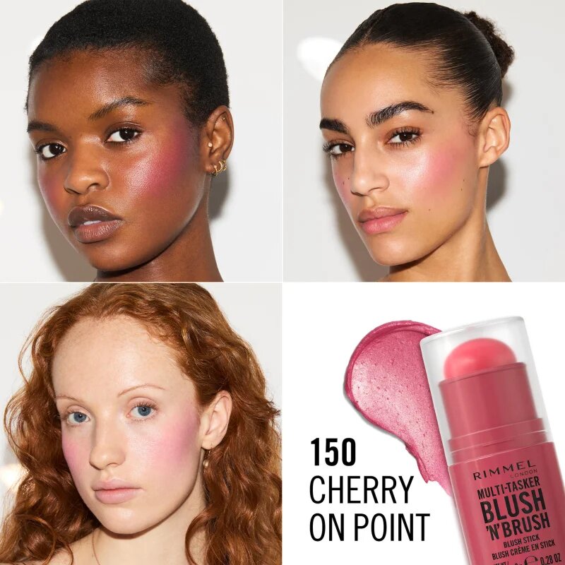 Rimmel Multi-Tasker Blush'N'brush tvářenka v tyčince se štětcem odstín 150 Cherry On Point 8 g
