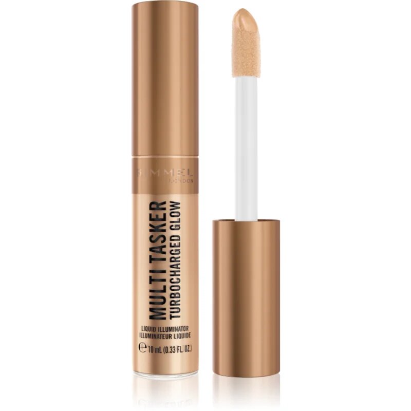 Rimmel Multi-Tasker Turbocharged Glow tekutý rozjasňovač odstín 008 It's Giving Bronze 10 ml