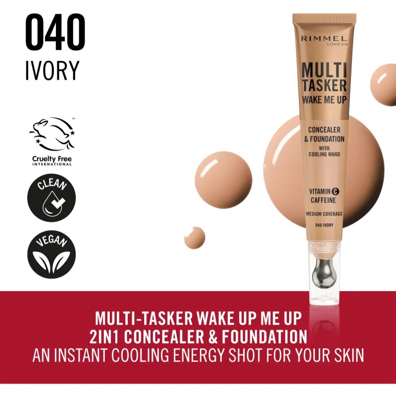 Rimmel Multi-Tasker Wake Me Up make-up a korektor pro rozjasnění pleti odstín 40 Ivory 20 ml