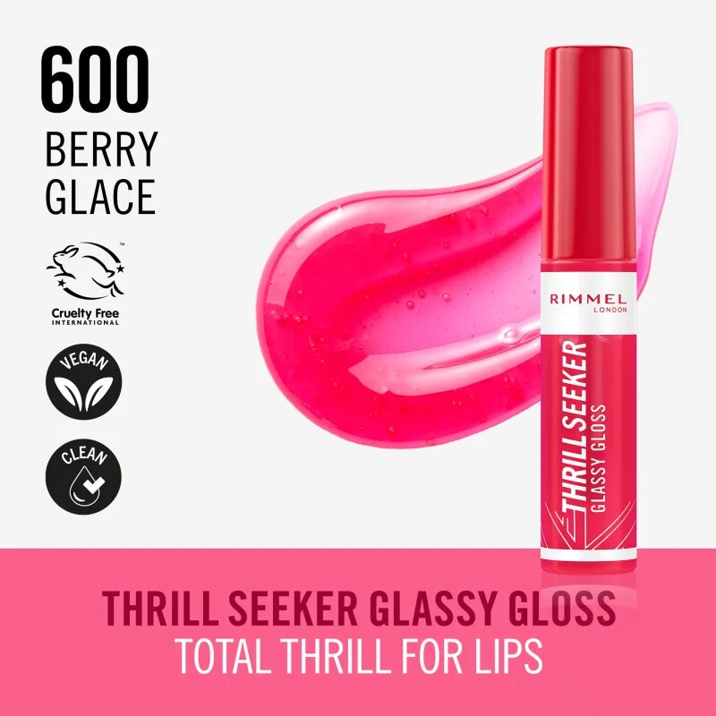 Rimmel Thrill Seeker Glassy Gloss lesk na rty pro větší objem odstín 600 Berry Glace 10 ml