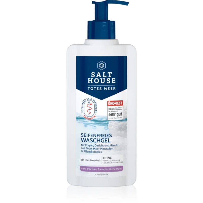 Salt House Dead Sea Therapy Soap-free Washing Gel čisticí gel bez mýdla na tělo obličej a ruce s jojobovým olejem a ureou 250 ml