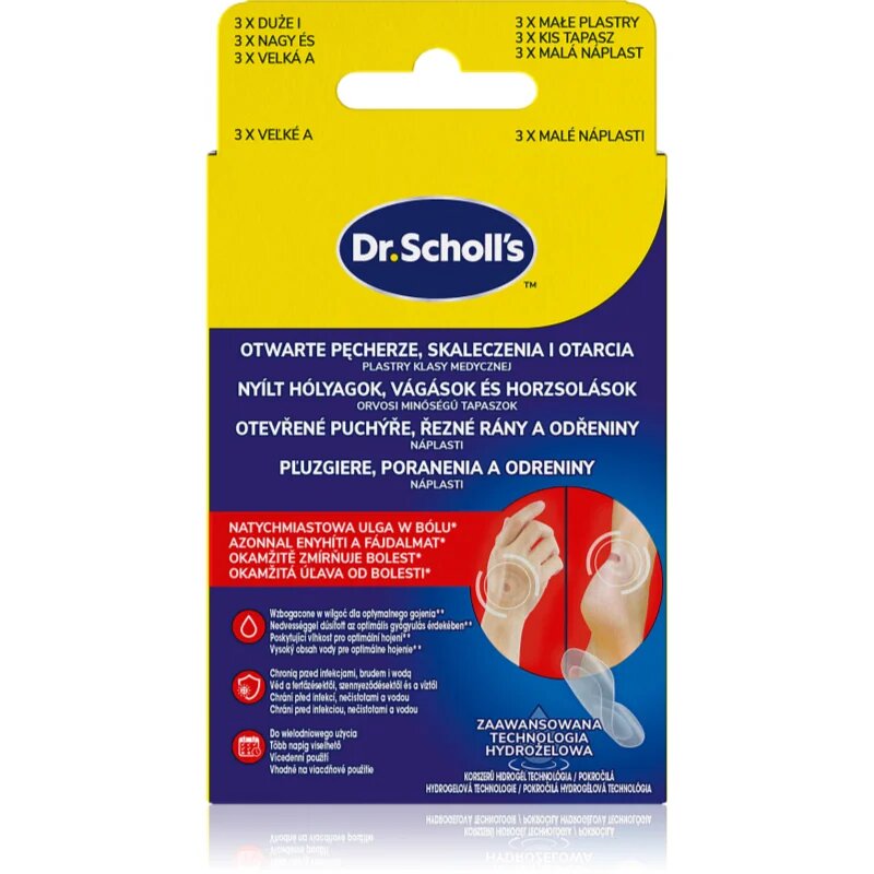 Scholl Dr. 's Open Blisters Cuts and Abrasions hydroaktivní náplast k ošetření drobných povrchových poranění kůže 2x3 ks
