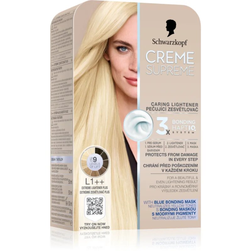 Schwarzkopf Creme Supreme Caring Lightener permanentní barva na vlasy pro zesvětlení vlasů odstín L1++ Extrémní zesvětlovač plus 60 ml