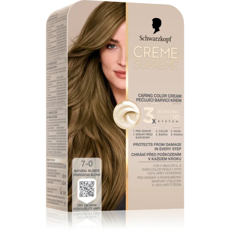 Schwarzkopf Creme Supreme permanentní barva na vlasy odstín 7-0 Přirozená blond 60 ml