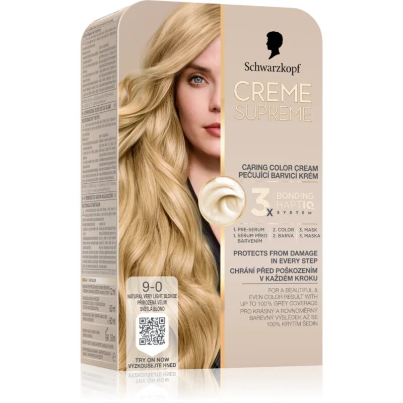 Schwarzkopf Creme Supreme permanentní barva na vlasy odstín 9-0 Přirozená velmi světlá blond 60 ml