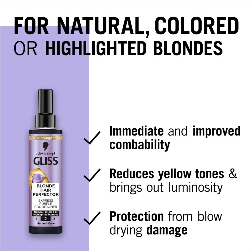 Schwarzkopf Gliss Blonde Hair Perfector bezoplachový kondicionér neutralizující žluté tóny 200 ml