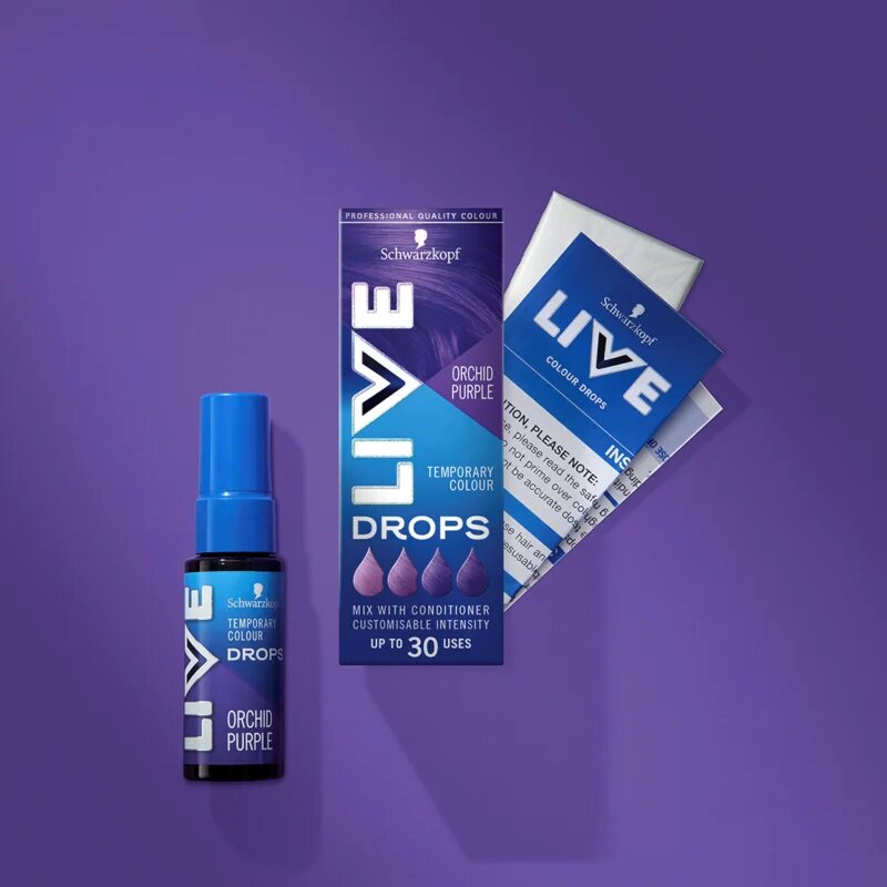 Schwarzkopf LIVE Drops smývatelný barevný stín odstín Fialová orchidej 30 ml