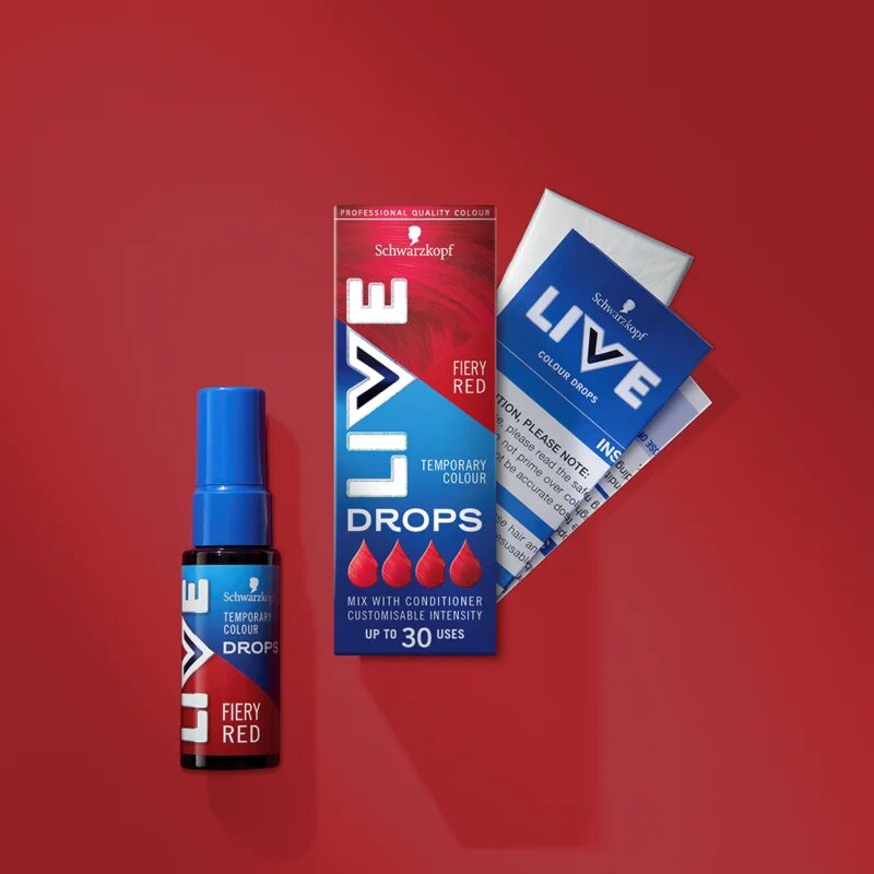Schwarzkopf LIVE Drops smývatelný barevný stín odstín Ohnivá červená 30 ml