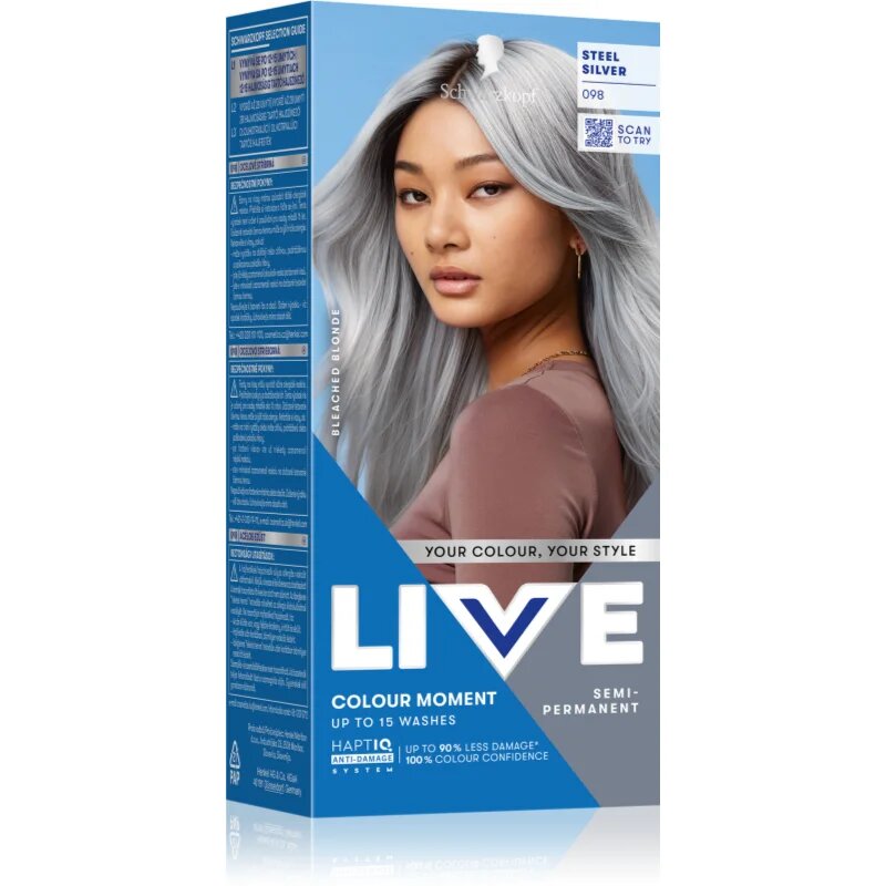 Schwarzkopf LIVE Ultra Brights or Pastel semipermanentní barva na vlasy odstín 98 Steel Silver 1 ks
