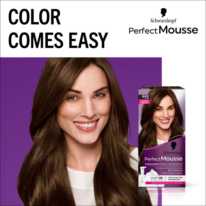 Schwarzkopf Perfect Mousse permanentní barva na vlasy odstín 600 Světle hnědý 1 ks