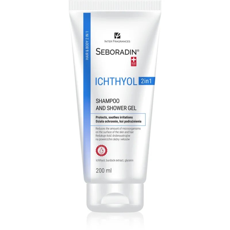 Seboradin Ichthyol sprchový gel a šampon 2 v 1 pro podrážděnou pokožku 200 ml