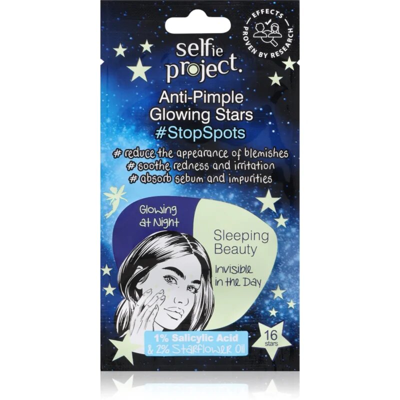 Selfie Project Anti-Pimple Glowing Stars náplasti na problematickou pleť svítící ve tmě 16 ks