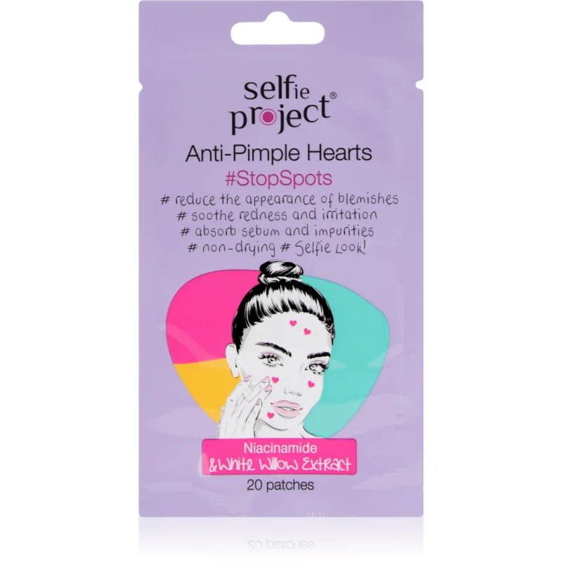 Selfie Project Anti-Pimple Hearts náplasti na problematickou pleť s niacinamidem 20 ks