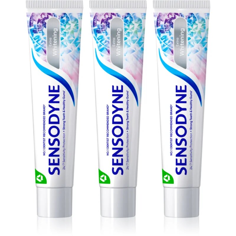 Sensodyne Extra Whitening bělicí zubní pasta s fluoridem pro citlivé zuby 3x75 ml