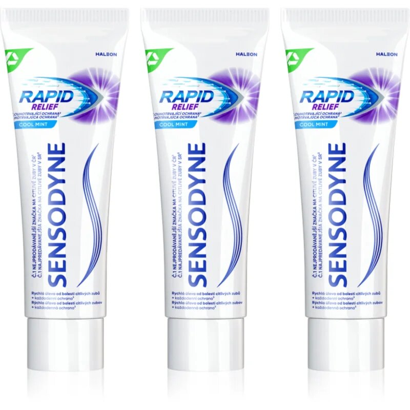 Sensodyne Rapid Cool Mint zubní pasta s fluoridem pro citlivé zuby 3x75 ml