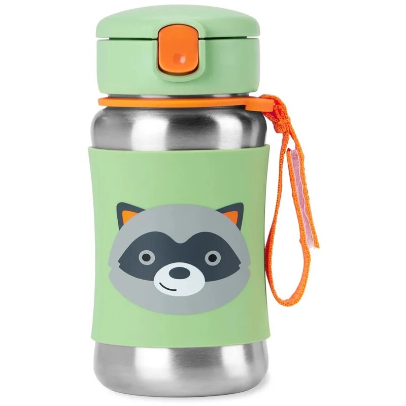 Skip Hop Spark Style Straw Bottle nerezová láhev na vodu s brčkem Racoon 12 m+ 1 ks