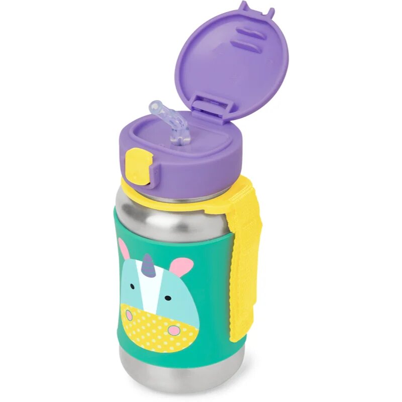 Skip Hop Zoo Straw Bottle nerezová láhev na vodu s brčkem Unicorn 12 m+ 1 ks