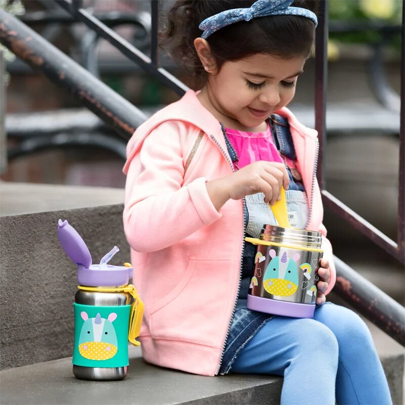 Skip Hop Zoo Straw Bottle nerezová láhev na vodu s brčkem Unicorn 12 m+ 1 ks