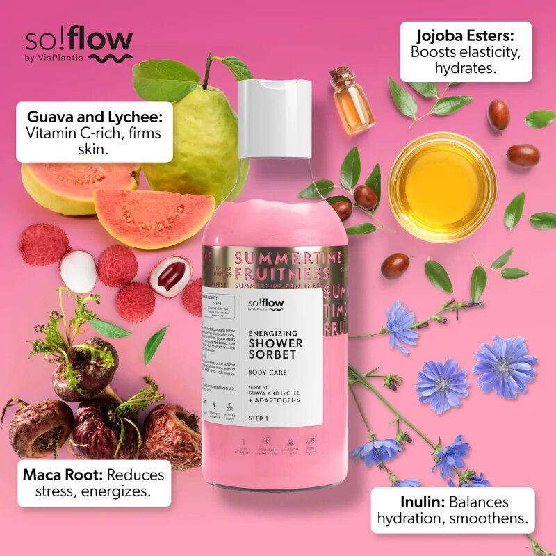 so!flow Energizing Shower Sorbet hydratační tělový sorbet do sprchy Guava Lychee 400 ml