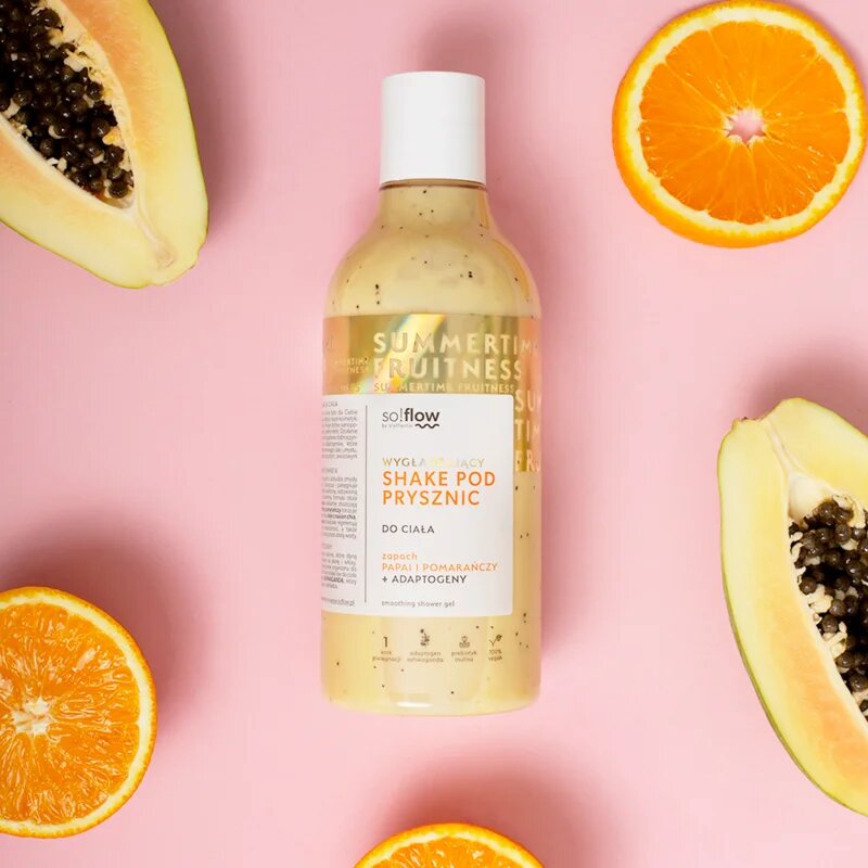 so!flow Smoothing Shower Shake sprchový gel pro všechny typy pokožky Papaya & Orange 400 ml
