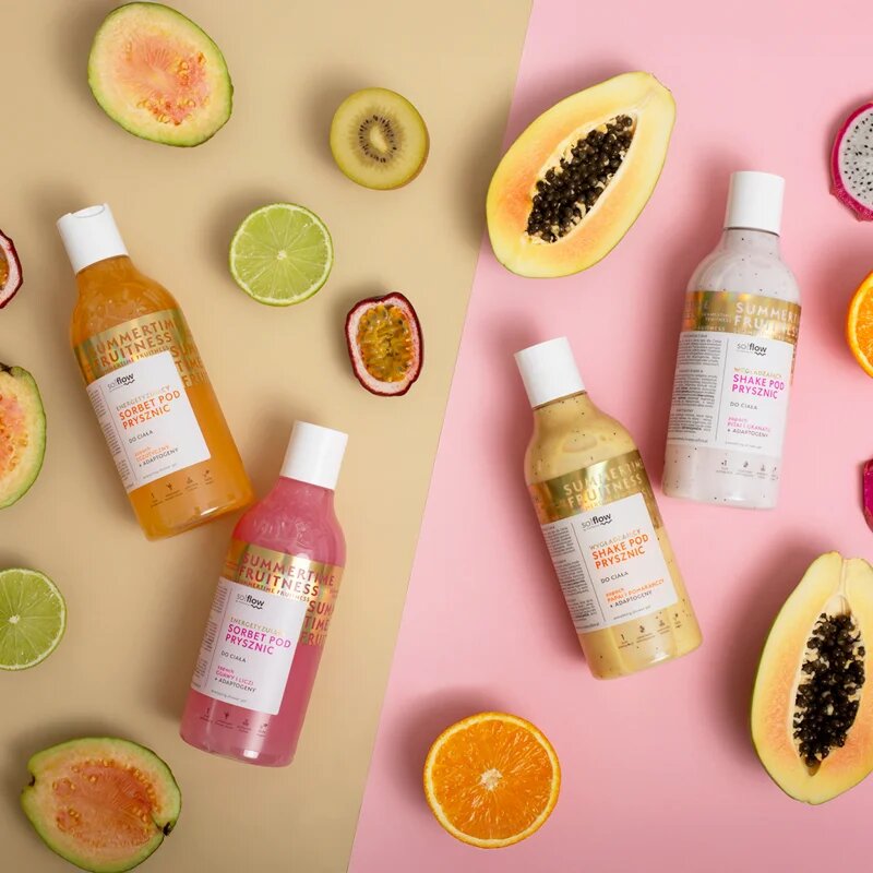 so!flow Smoothing Shower Shake sprchový gel pro všechny typy pokožky Pithaja & Pomegranate 400 ml