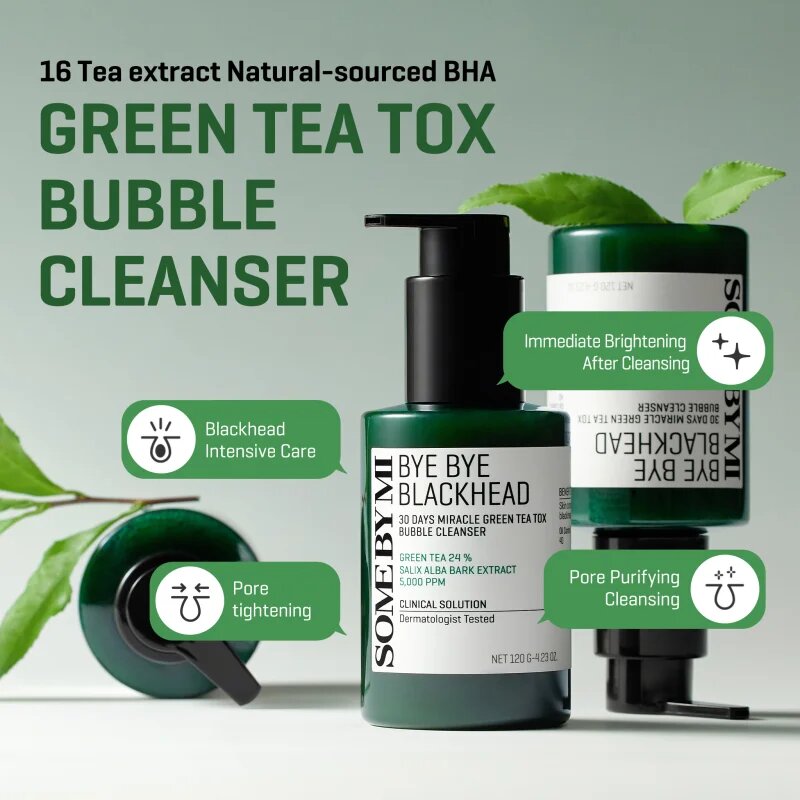 Some By Mi Bye Bye Blackhead 30 Days Miracle Green Tea Tox Bubble Cleanser aktivní čisticí pěna proti černým tečkám 120 g