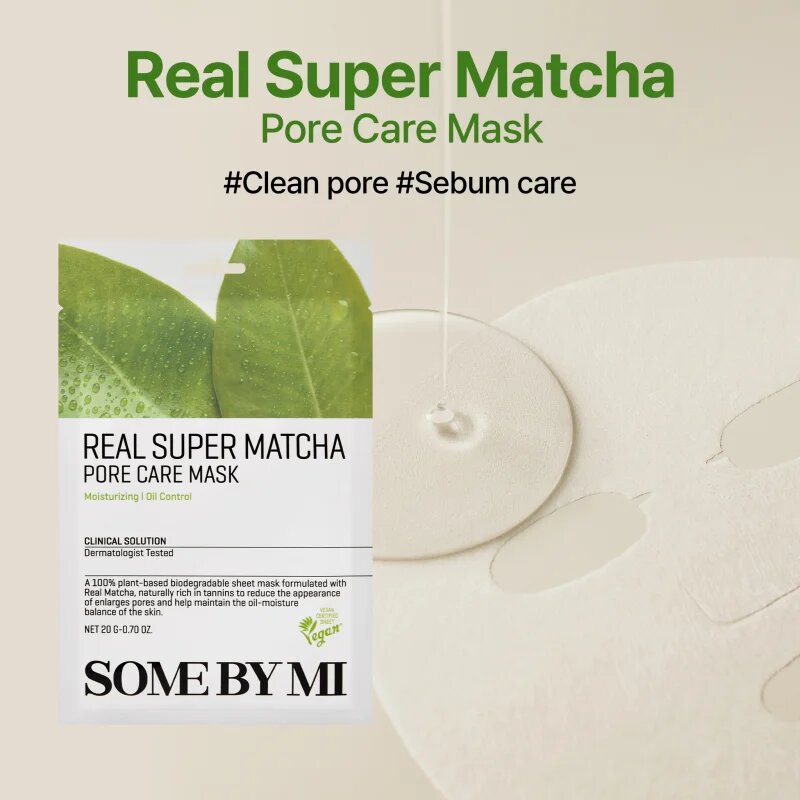 Some By Mi Clinical Solution Super Matcha Pore Care Mask pečující plátýnková maska pro stažení pórů a matný vzhled pleti 20 g