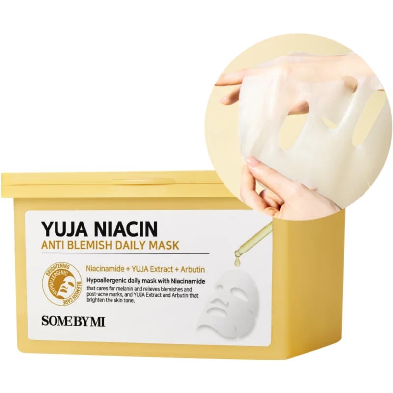 Some By Mi Yuja Niacin Anti Blemish Daily Mask rozjasňující plátýnková maska pro sjednocení barevného tónu pleti velké balení 30 ks