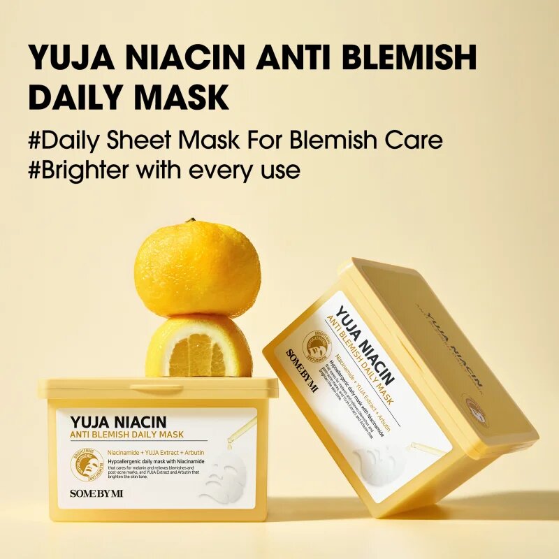 Some By Mi Yuja Niacin Anti Blemish Daily Mask rozjasňující plátýnková maska pro sjednocení barevného tónu pleti velké balení 30 ks