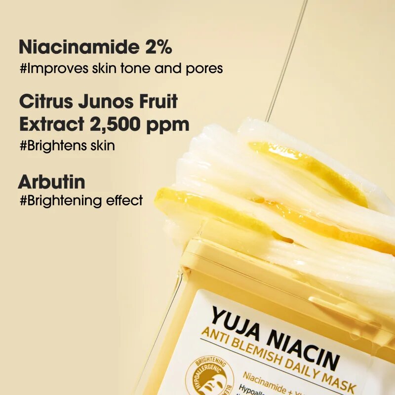 Some By Mi Yuja Niacin Anti Blemish Daily Mask rozjasňující plátýnková maska pro sjednocení barevného tónu pleti velké balení 30 ks