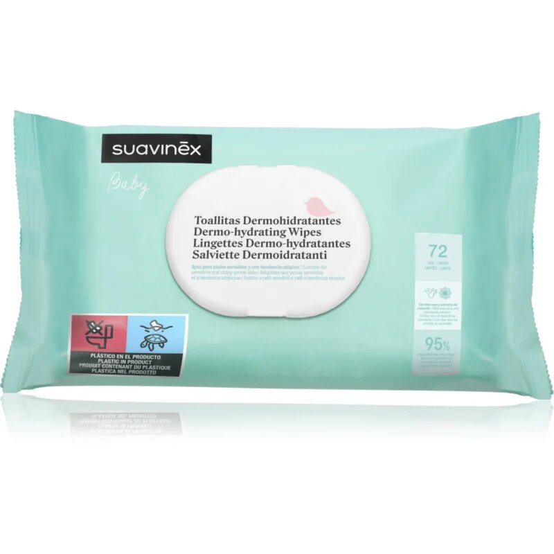 Suavinex Baby Dermo-hydrating Wipes vlhčené ubrousky na obličej a tělo 72 ks