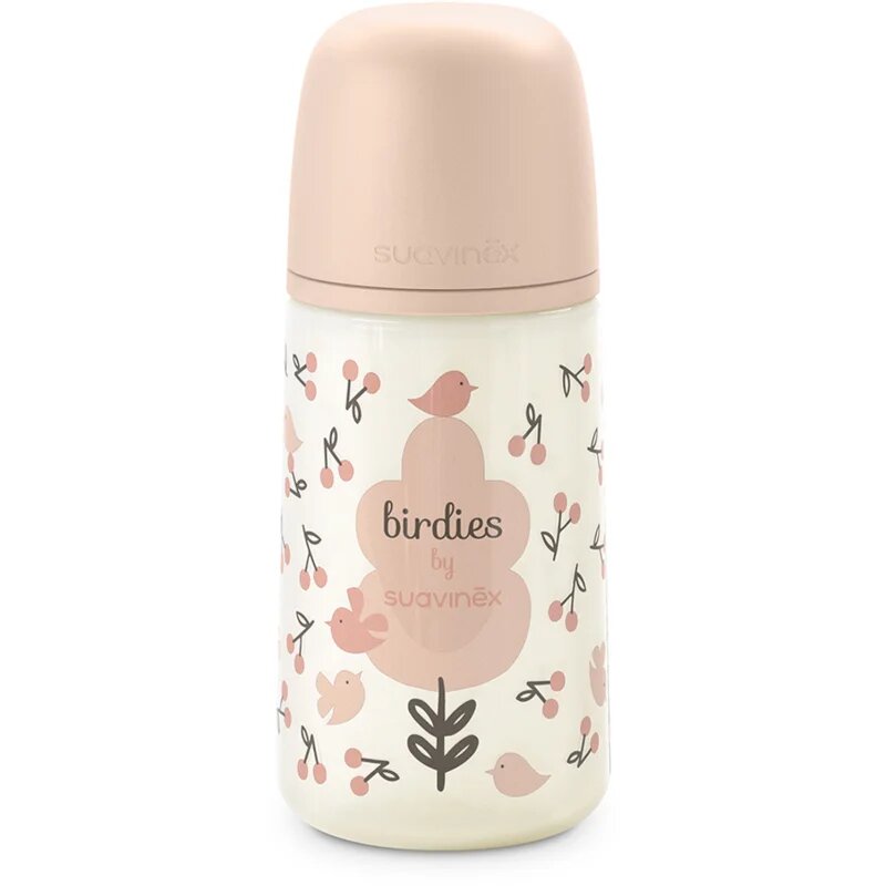 Suavinex Birdies Anticolic Baby Bottle kojenecká láhev Pink 270 ml