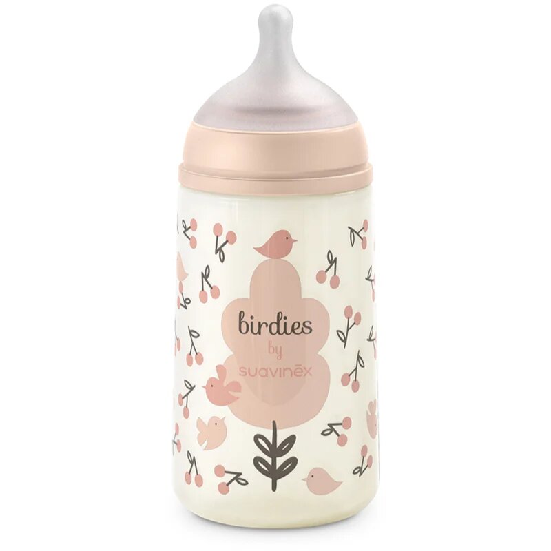 Suavinex Birdies Anticolic Baby Bottle kojenecká láhev Pink 270 ml