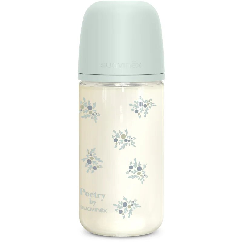 Suavinex Poetry SX Pro Physiological Glass M skleněná kojenecká láhev 3 m+ Medium Flow - Blue 1 ks