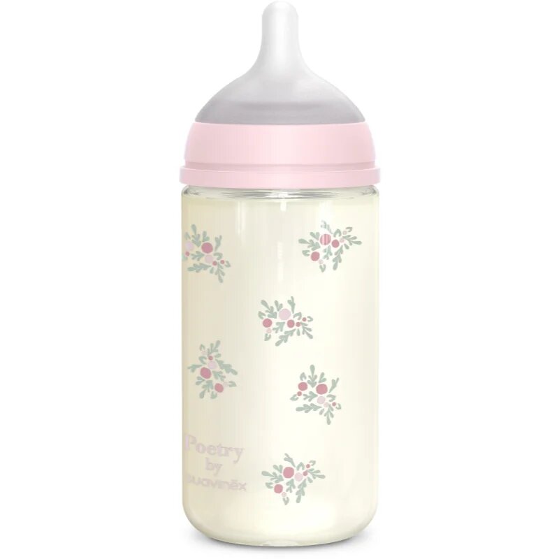 Suavinex Poetry SX Pro Physiological Glass M skleněná kojenecká láhev 3 m+ Medium Flow - Pink 1 ks