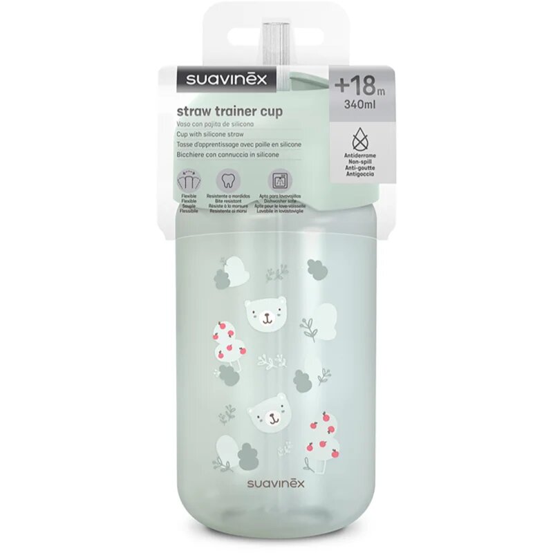 Suavinex Wild & Free Bottle láhev s brčkem Green 18m+ 340 ml